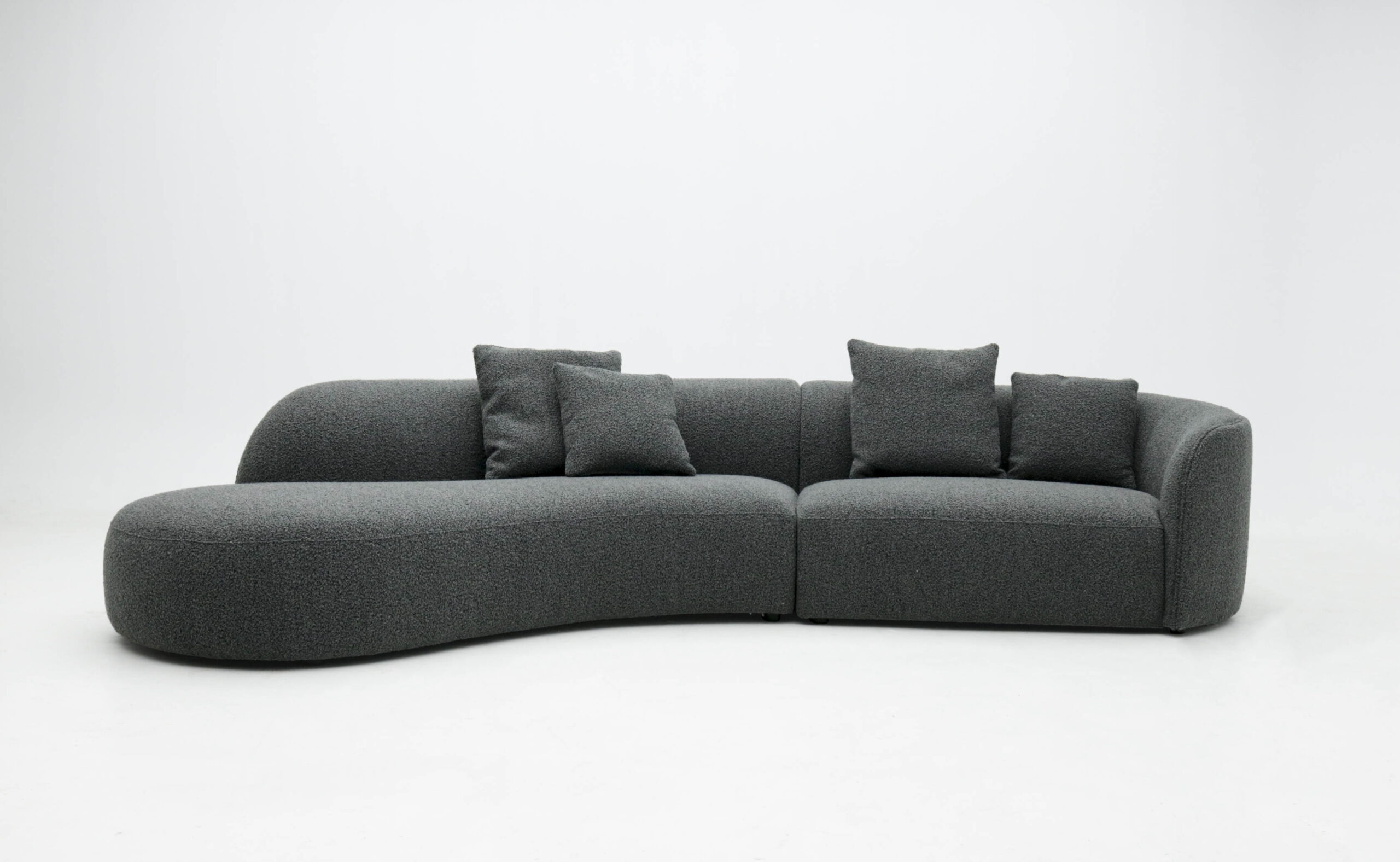 Boucle big dark gray curved sofa